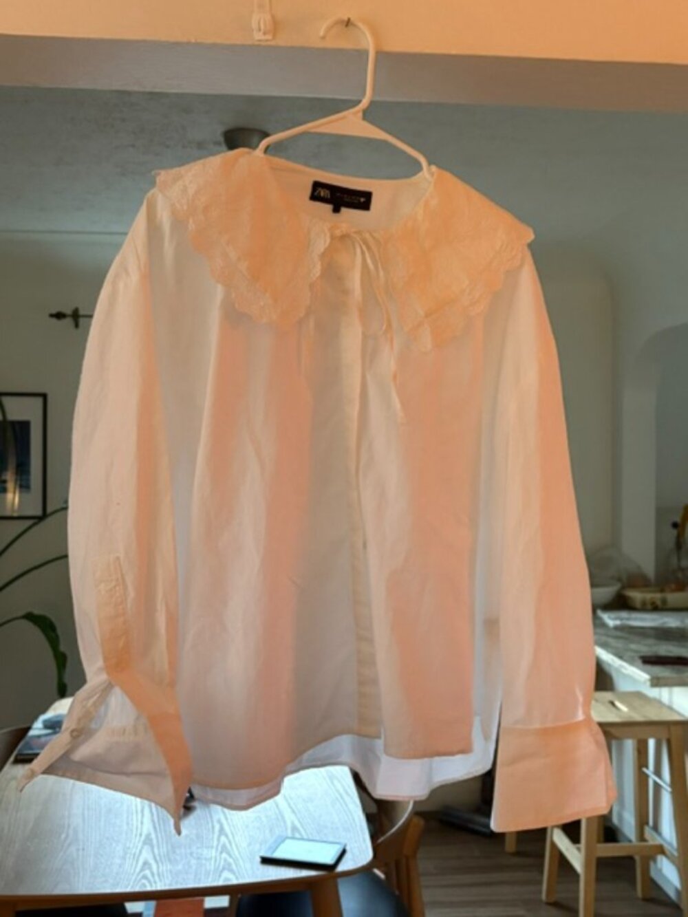 Zara white ruffled collar blouse